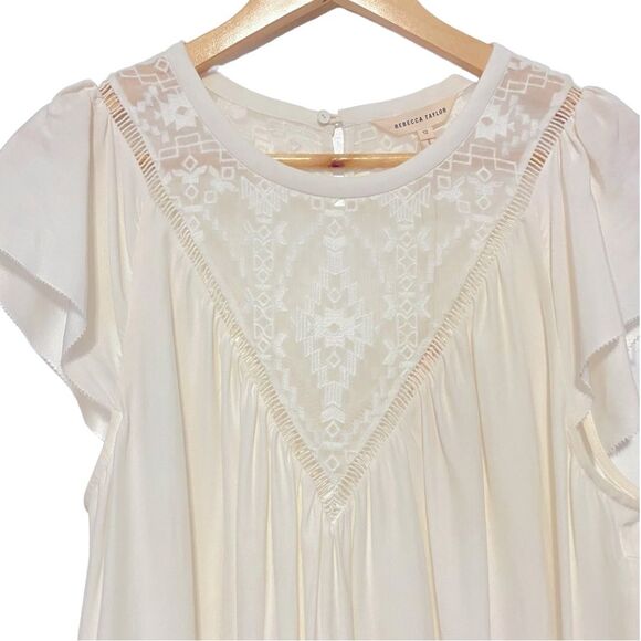 Rebecca Taylor Ivory 100% Silk Geo Aztec Embroidered Top 12 NWT - Picture 6 of 10